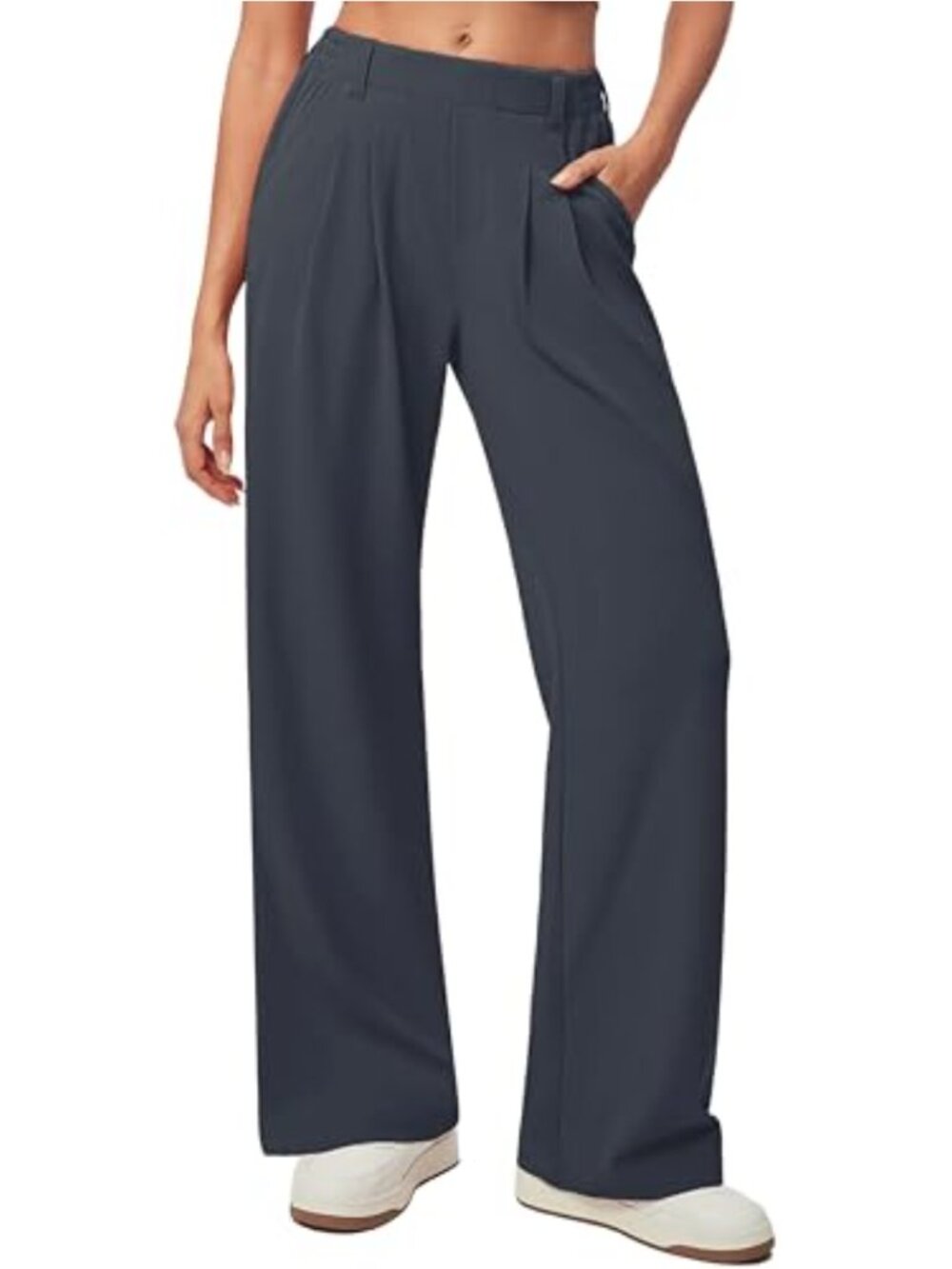 Waffle Knit Wide Leg Palazzo Pants High Waisted Trousers with Pockets
